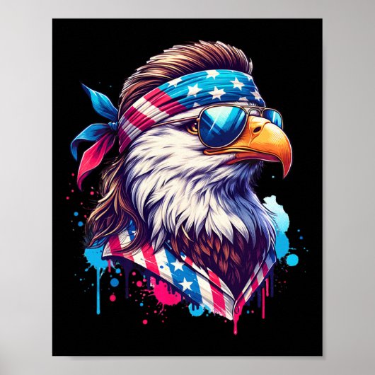 4 juli Patriottische Funny Eagle 4 juli Verenigde  Poster (Voorkant)