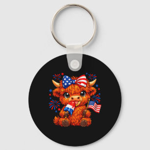 4 juli patriottische Highland-koe Popsicle Sleutelhanger