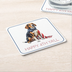 4 juli Patriottische Hond Gepersonaliseerd Vierkante Kartonnen Onderzetter