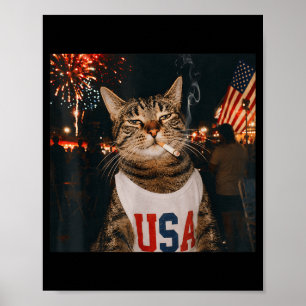 4 juli patriottische kat die sigaret rookt 250 jaa poster