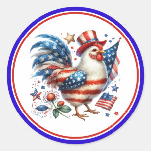 4 juli Patriottische Kip met Vlag van de VS Ronde Sticker