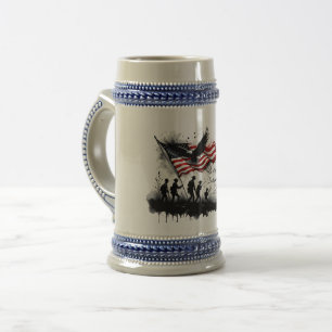 4 juli-patriottische kunst met vlag en soldaten bierpul