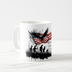 4 juli-patriottische kunst met vlag en soldaten koffiemok