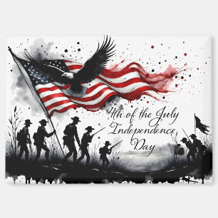4 juli Patriottische kunst met vlag en soldaten Magneet