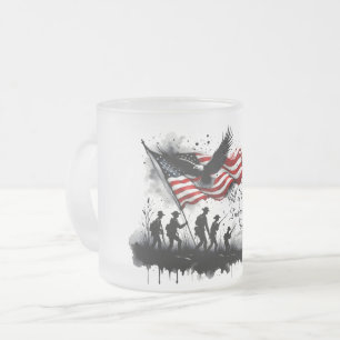 4 juli-patriottische kunst met vlag en soldaten matglas koffiemok