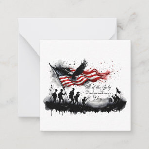 4 juli Patriottische kunst met vlag en soldaten Notitiekaartje