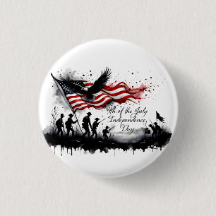 4 juli-patriottische kunst met vlag en soldaten ronde button 3,2 cm
