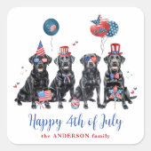 4 juli Patriottische Labrador Retriever Vierkante Sticker (Voorkant)
