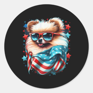 4 juli Patriottische Pommerse hond Amerikaanse vla Ronde Sticker