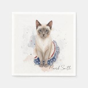 4 juli Patriottische Siamees Kat Liefhebber Servet