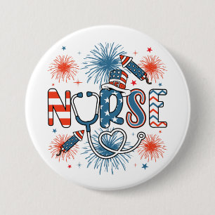4 juli Patriottische Verpleegster Ronde Button 7,6 Cm