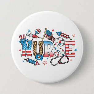 4 juli Patriottische Verpleegster Ronde Button 7,6 Cm