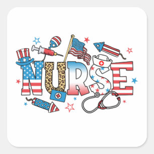 4 juli Patriottische Verpleegster Vierkante Sticker