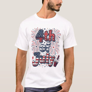 4 juli Patriottische Vuurwerk Vintage T-shirt Desi