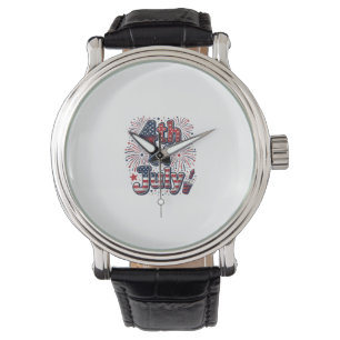 4 juli Patriottische Vuurwerk Vintage T-shirt Desi Horloge