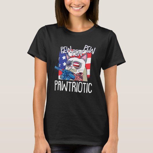 4 juli Pew Pew Pawtriotic Cat Patriotic Ameri T-shirt (Voorkant)