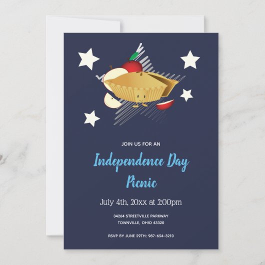 4 juli Picknick Cartoon Apple Pie Invitation Kaart (Voorkant)