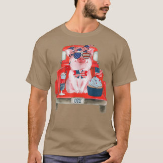 4 juli Pig Red Boerderij Truck Farmer Patriotic US T-shirt