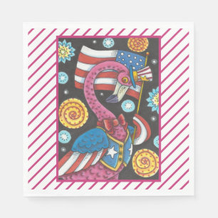 4 JULI PINK FLAMINGO, PATRIOTIC PAPER NAPKINS SERVET