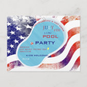 4 juli Pool Party Flag Invitation Briefkaart (Voorkant)