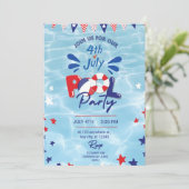 4 juli Pool Party Invitation Bewerkbare Zwemmen Kaart (Staand voorkant)