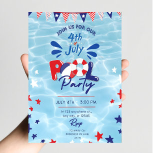 4 juli Pool Party Invitation Bewerkbare Zwemmen Kaart