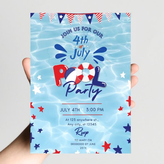 4 juli Pool Party Invitation Bewerkbare Zwemmen Kaart