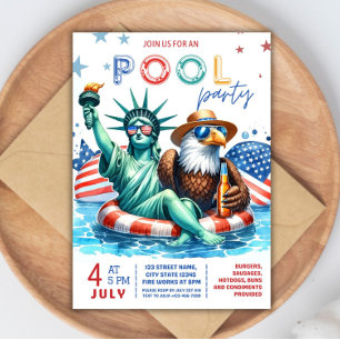 4 juli Pool Party Uitnodiging - Onafhankelijkheid