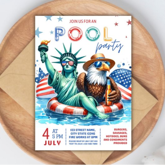 4 juli Pool Party Uitnodiging - Onafhankelijkheid