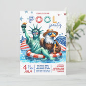 4 juli Pool Party Uitnodiging - Onafhankelijkheid (Staand voorkant)