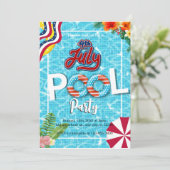 4 juli Pool Party uitnodigingen (Staand voorkant)