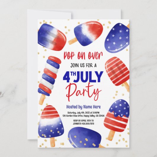 4 juli Popsicles Pool Party Kind Kaart (Voorkant)