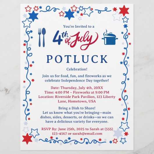 4 juli Potluck Flyer (Voorkant)