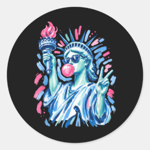 4 juli Preppy Statue of Liberty die Blaast Ronde Sticker