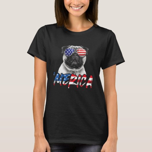 4 juli pug Dog Merica Amerikaanse vlag patriottisc T-shirt (Voorkant)