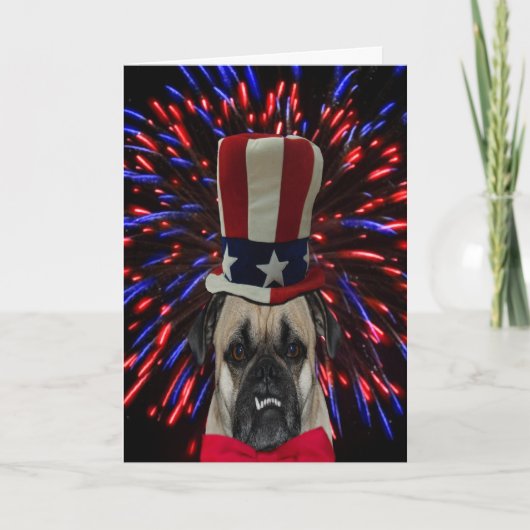 4 juli Pug en vuurwerk Kaart (Voorkant)