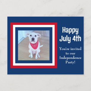 4 juli Red White Blue Striped Photo Invitation Dog Briefkaart