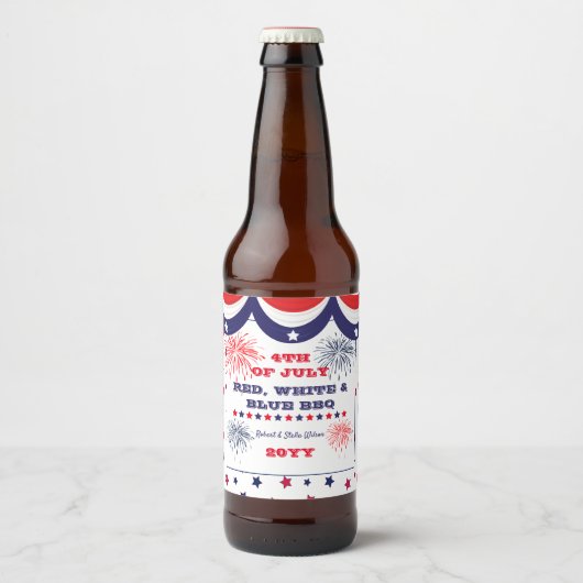 4 juli Red White en Blue BBQ Bier Etiket (Voorkant)