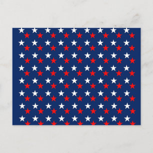 4 JULI/RED WHITE EN BLUE STARS BRIEFKAART