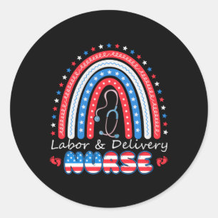 4 juli Regenboog Stethoscoop Patriottische Arbeid Ronde Sticker