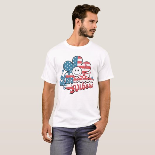 4 JULI RETRO GROOVY AMERICA VIBES T-SHIRT (Voorkant volledig)