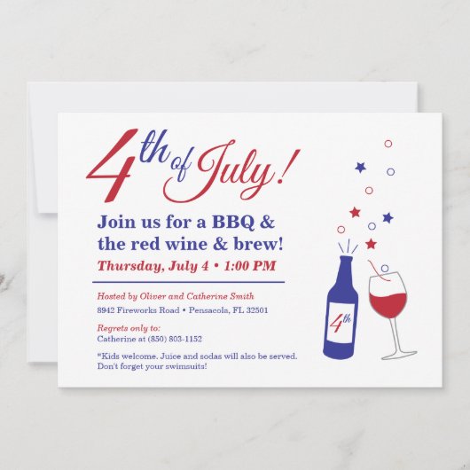 4 juli Rode wijn en brouwsel BBQ Kaart (Voorkant)