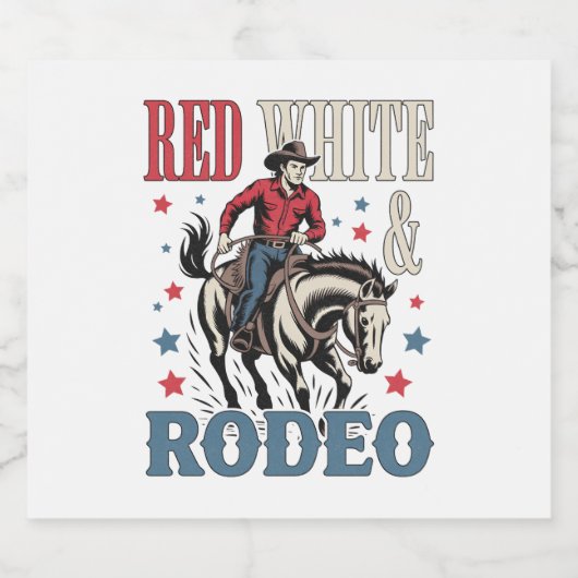 4 juli Rodeo Cowboy Sparkling Wijnetiket (Enkel label)