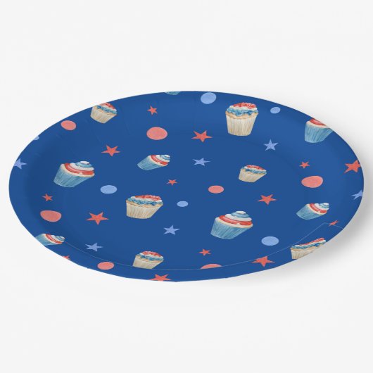 4 juli Rood Blauw Wit Patriottisch Verjaardagsfees Papieren Bordje (Gekanteld)