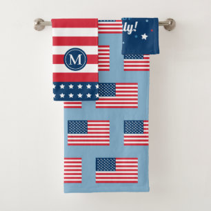 4 juli Rood Wit Blauw Aangepaste Monogram Initiaal Bad Handdoek