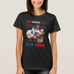 4 juli Rood Wit Blauw Bier Crew Chicken USA T-shirt