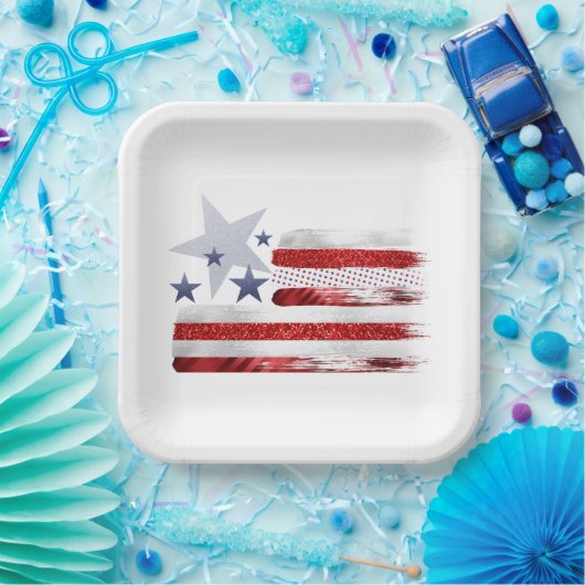 4 juli, rood, wit, blauw bord van vierkant papier. (Feest)