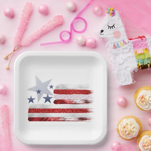 4 juli, rood, wit, blauw bord van vierkant papier. (Feest)