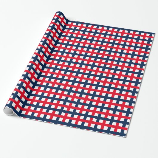 4 juli rood wit blauw patriottisch raster cadeaupapier (Uitgerold)