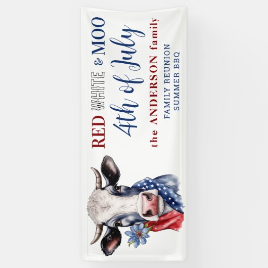 4 juli Rood Wit Blauw Schattige Patriottische Koe Spandoek (Verticaal)